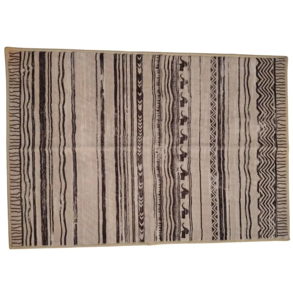Area Rug 2'x3' Machine Washable Door Mat Bathroom Boho Gray Low Pile Non Slip